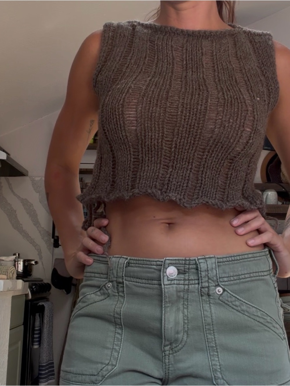 Brown Knit Cropped Tank Top - Women